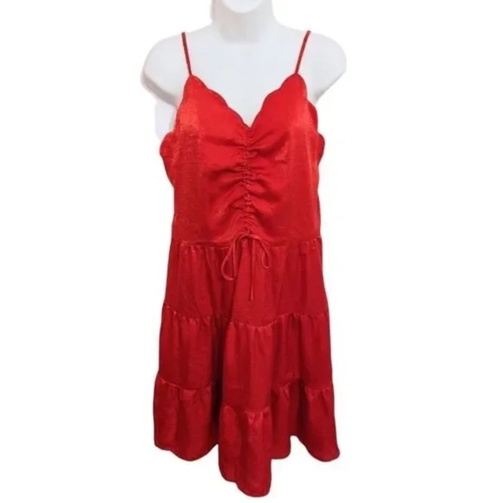 Gorgeous red Monteau Los Angeles dress with scalloped edges